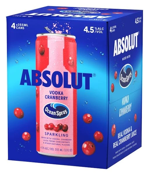Absolut Cocktails Ocean Spray Vodka Cranberry 4-355ml Cans 3 Absolut Cocktails Ocean Spray Vodka Cranberry 4-355ml Cans